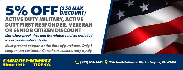 Active duty military, active duty first responder, veteran or senior citizen discount
